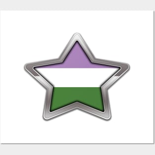 Large Genderqueer Pride Flag Colored Star with Chrome Frame. Posters and Art